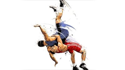 Борцы на белом фоне