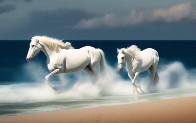 Белая лошадь Бегущая из воды