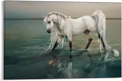 White Horse in the Water Running towards me