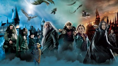 Герои Гарри Поттера на фоне Хогвартса