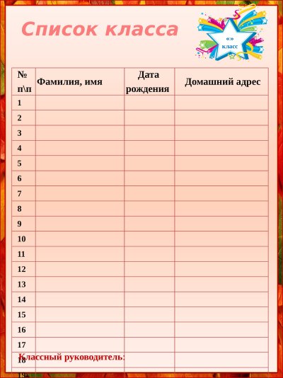 Список класса для классного уголка