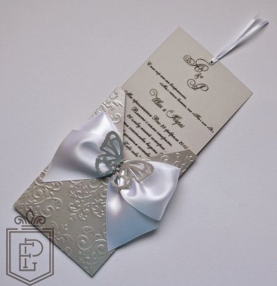 Серебристые пригласительные на свадьбу