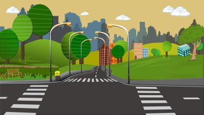 Мультяшный город с дорогой