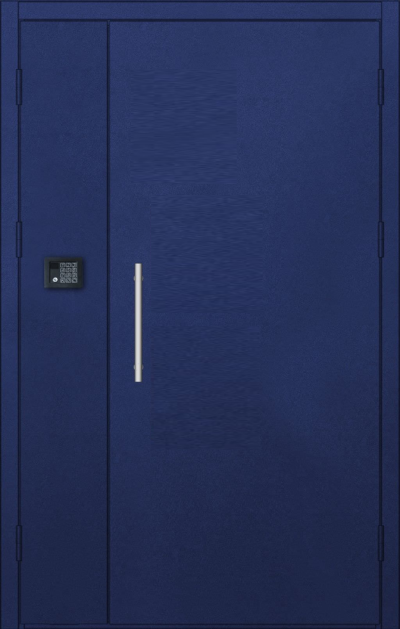 Синяя входная дверь в подъезде