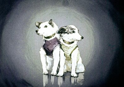 Белка и стрелка в космосе иллюстрация