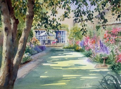 Летний пейзаж акварелью