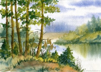 Летний пейзаж акварелью