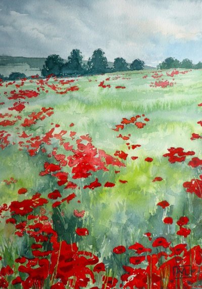 Летний пейзаж акварелью