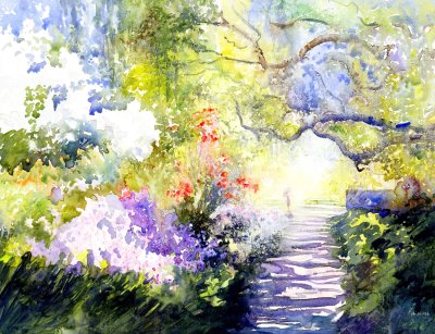 Пейзаж акварелью лето