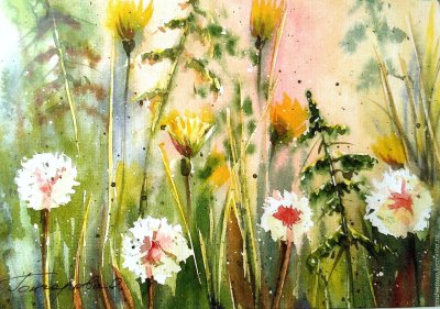 Этюд с цветами акварелью