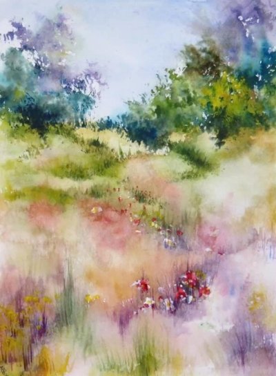 Летний пейзаж акварелью