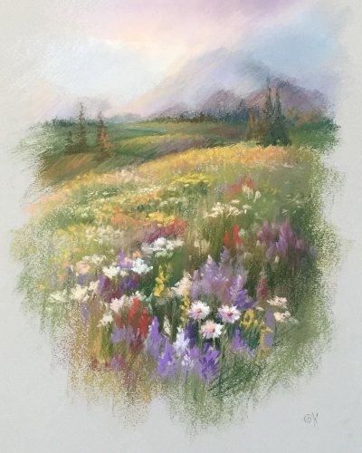Цветочный пейзаж акварелью