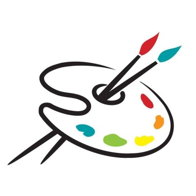 Палитра с красками на белом фоне