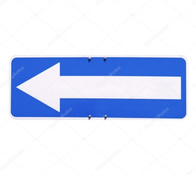 Знак стрелка влево на синем фоне