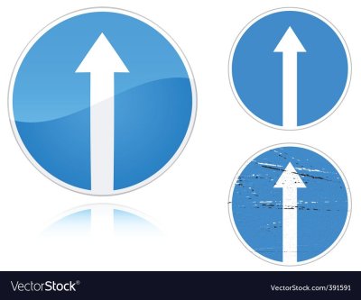 Дорожный знак стрелка вверх на синем фоне