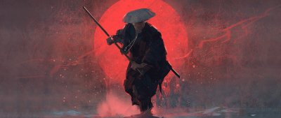 Самурай на фоне Луны