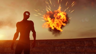 Герой на фоне взрыва
