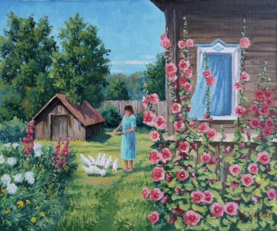 Палисад мальвы деревня