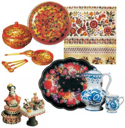 Городецкая, Хохломская, Дымковская росписи