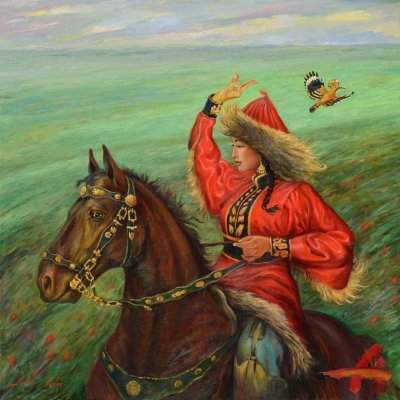 Калмык, калмычка в степи арт