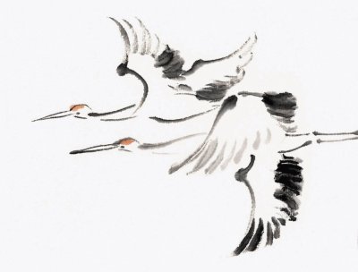 Китайская живопись тушью журавль