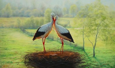 Пейзаж с аистами