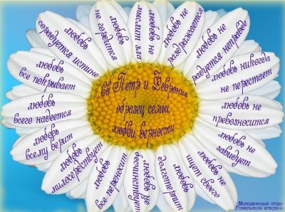 Цветок с поздравлениями на лепестках