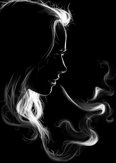 Женский силуэт на черном фоне