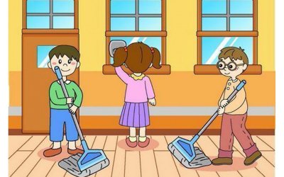 Ученики убираются в классе