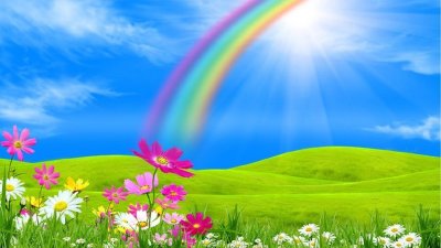 Летний пейзаж с радугой