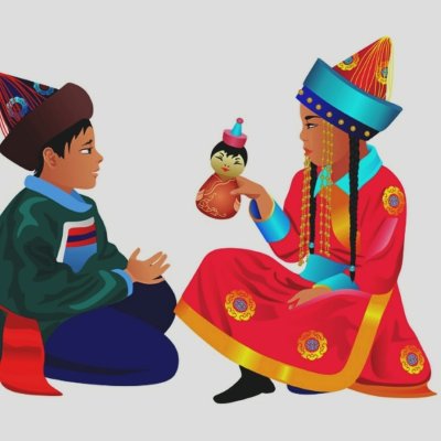 Мальчик и девочка в бурятском национальном костюме