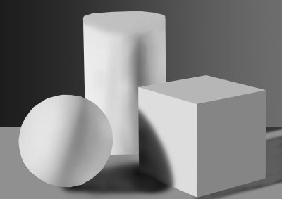 Шар куб и цилиндр светотенью