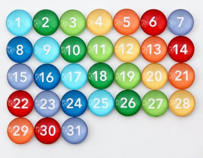 Разноцветные цифры от 1 до 31