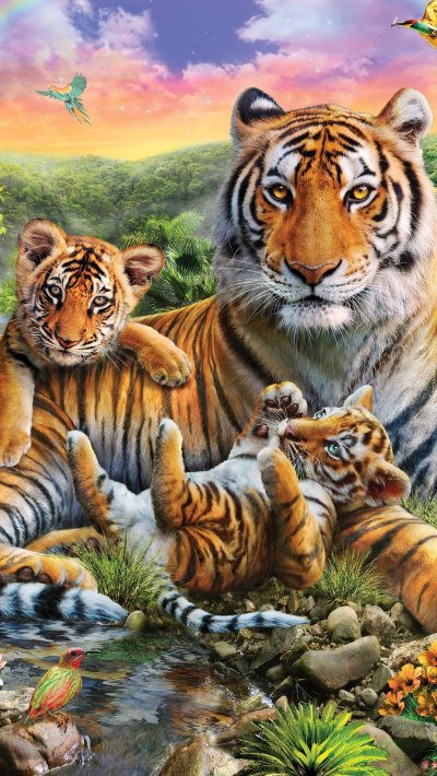 Тигрица с тигрятами