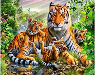 Алмазная мозаика семья тигров
