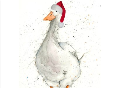 Открытка с гусем Новогодняя