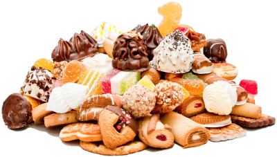 Кондитерские изделия на прозрачном фоне