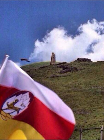 Осетины с осетинским флагом