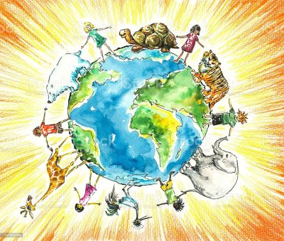 Земной шар с животными и растениями