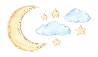 Звезды Луна акварель