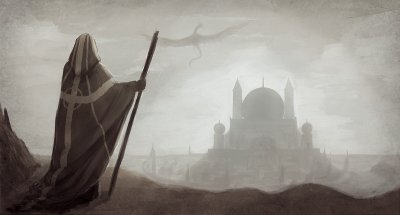 Странник в плаще с капюшоном