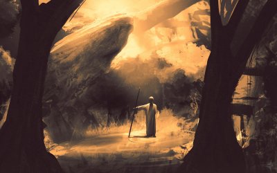 Монах с посохом