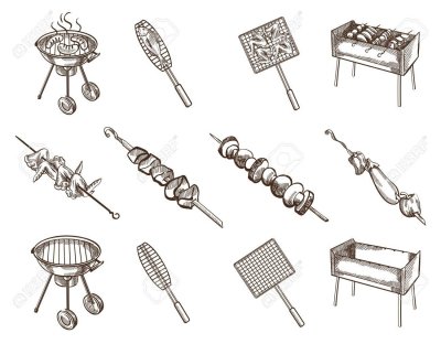 Мангалы и барбекю на белом фоне