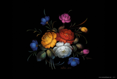 Жостовская роспись на черном фоне