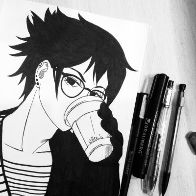 Рисунки аниме фломастером черным