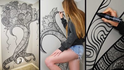 Рисунки черным маркером