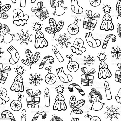 Новогодние наклейки черно белые