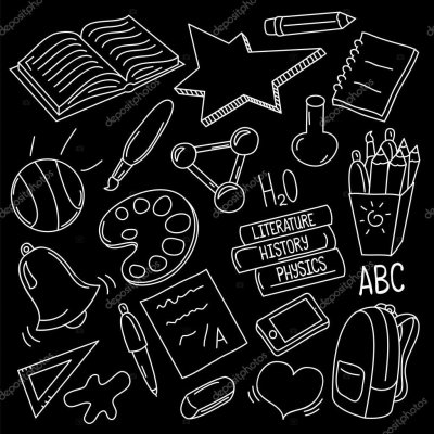 Школьные принадлежности мелом