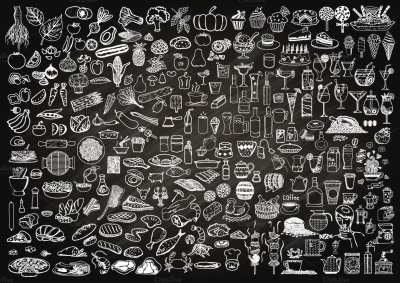 Еда мелом на черном фоне