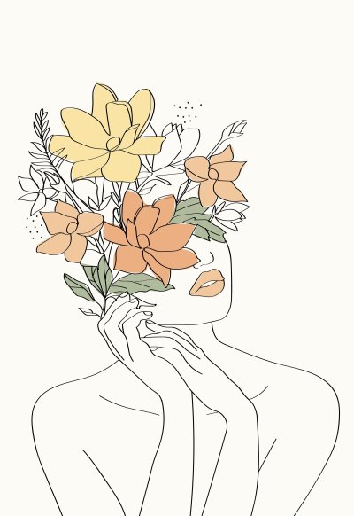 Эскиз девушка с цветами на голове